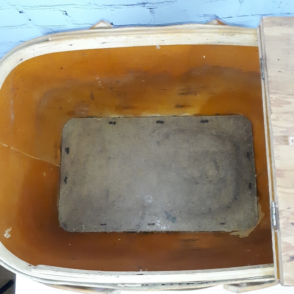 VINTAGE 1950s HAWKEYE Two Tone Diagonal Weave Design 18.5" Picnic Basket - Picture 10 of 14